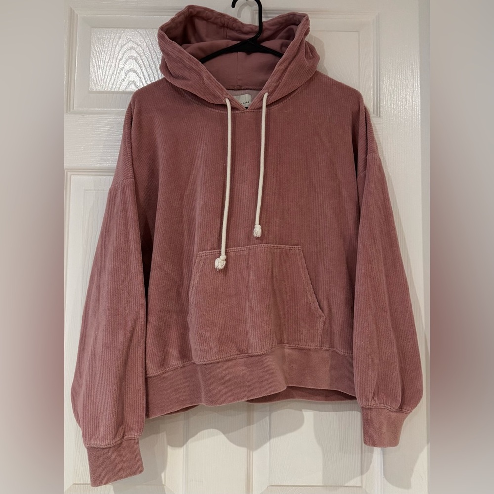 American Eagle Pink Corduroy Hooded Sweatshirt Pullover Pastel Loungewear Street